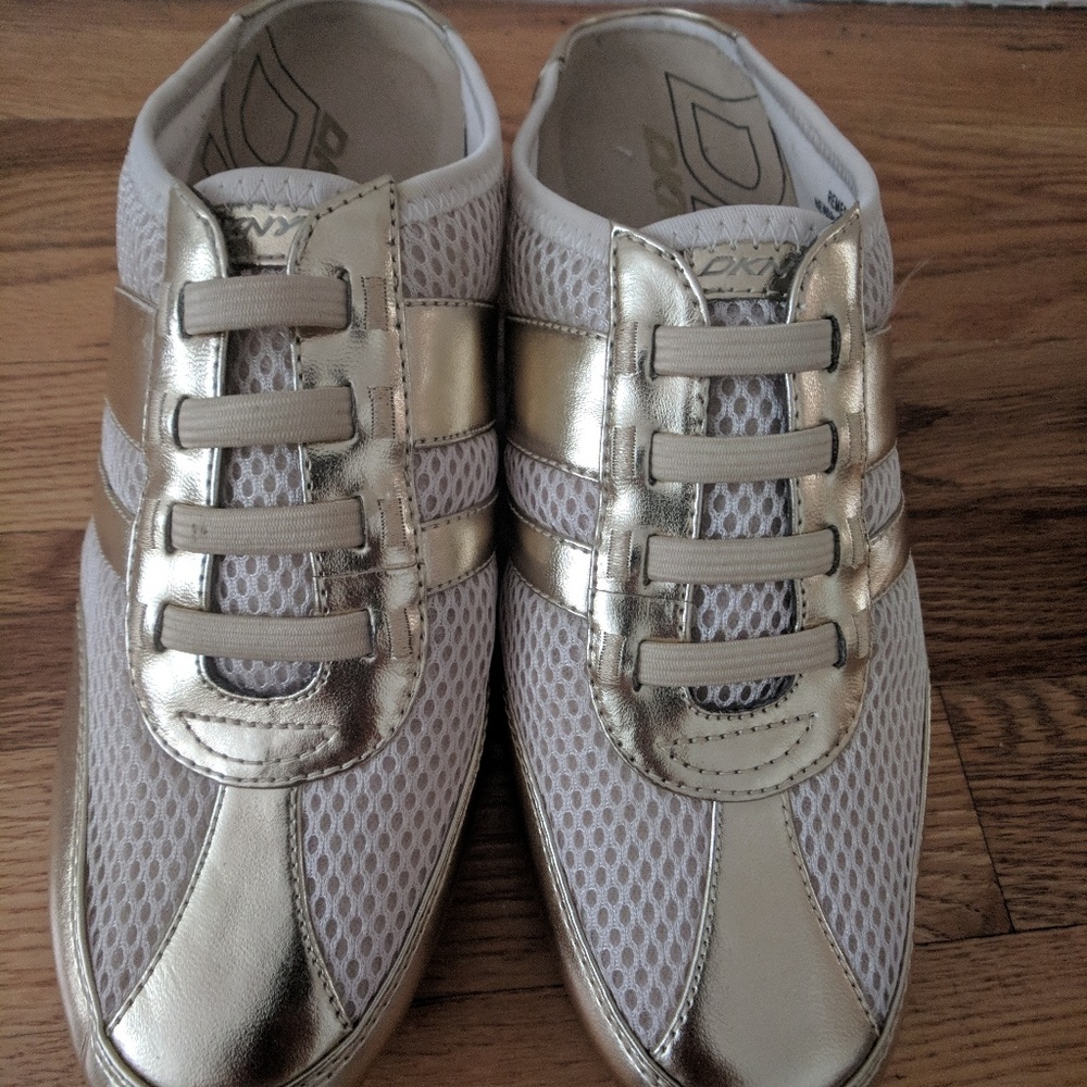 Brand new worn 1 time dkny gold sneakers